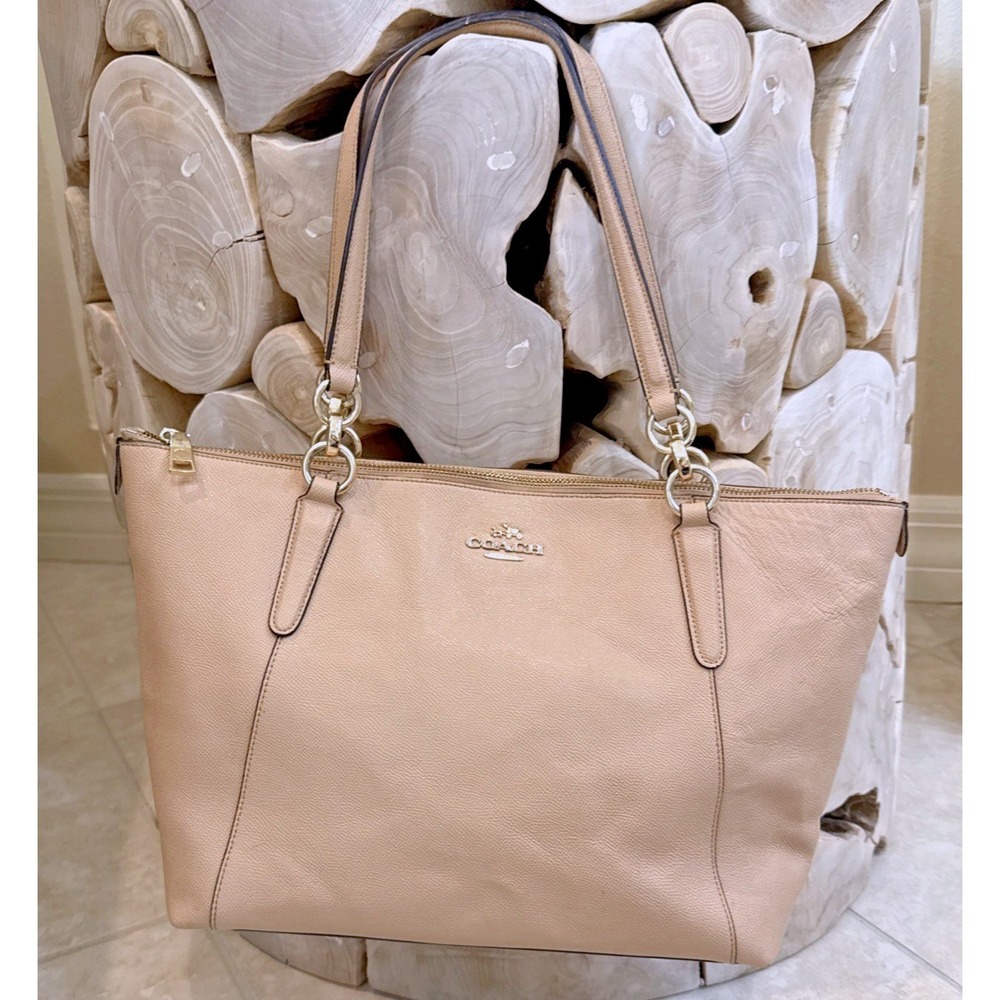Coach Ava Tote Bag Blush Beige Crossgrain Leather‎ Zip Top F37526